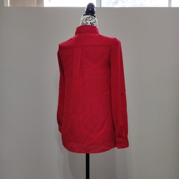 Le Chateau Red Semi Sheer Dress Shirt Blouse - Picture 4 of 8